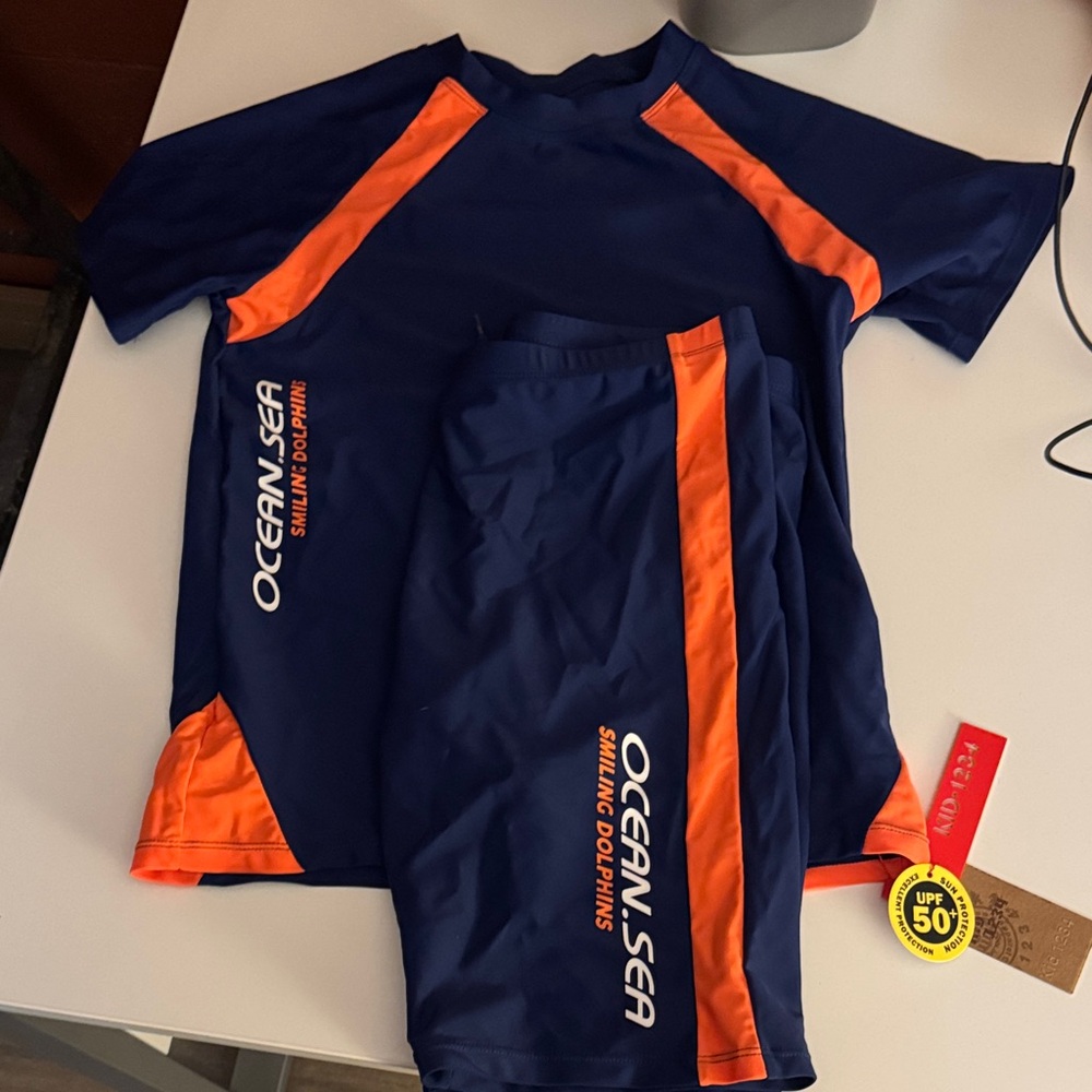 Kids Rashguard Set - Navy and Orange